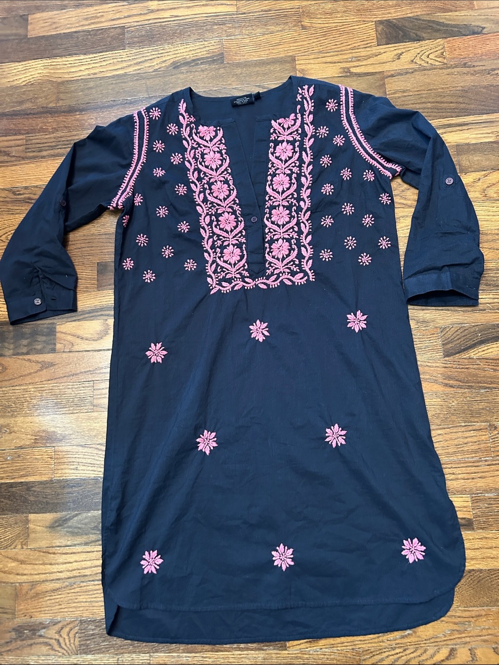 Madison Mathew’s Black Long-Sleeve Embroidered Dress w/Pink Accents